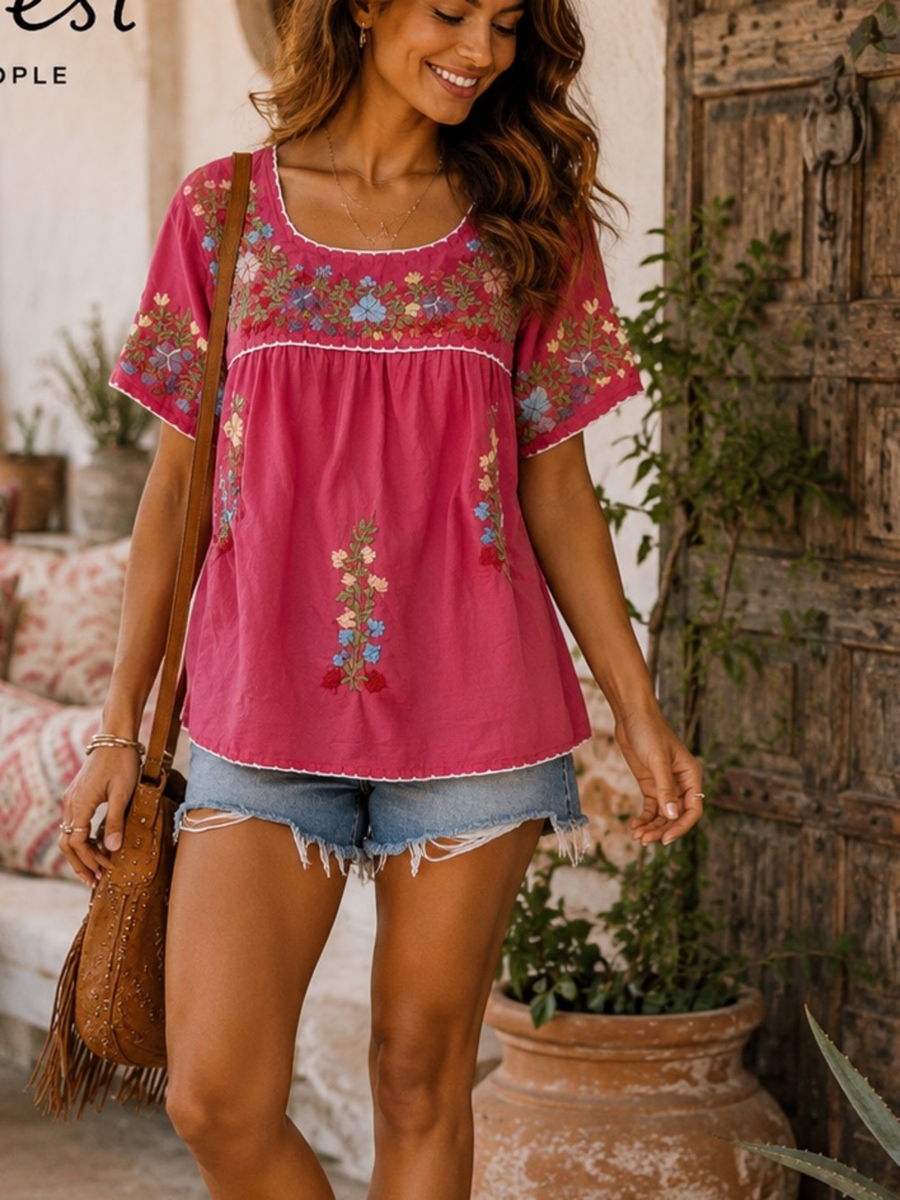 Raj Embroidered Cotton Boho Floral Tunic Top Pink Hand Embroidered India Size L